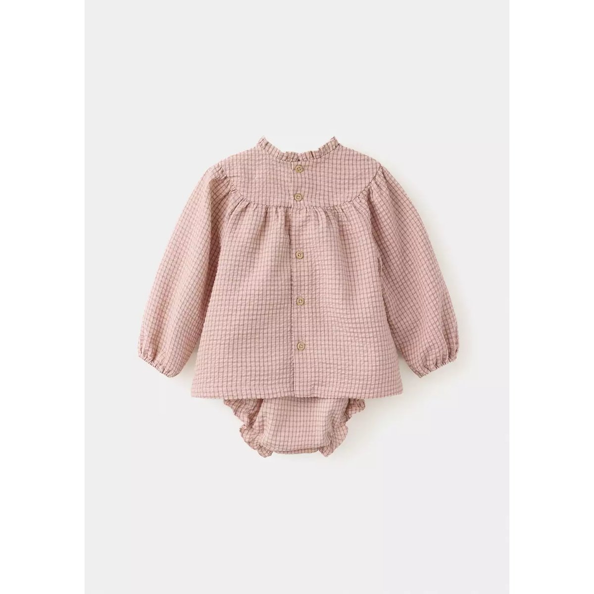 Robe et barboteuse en coton à carreaux rose, MANGO BABY