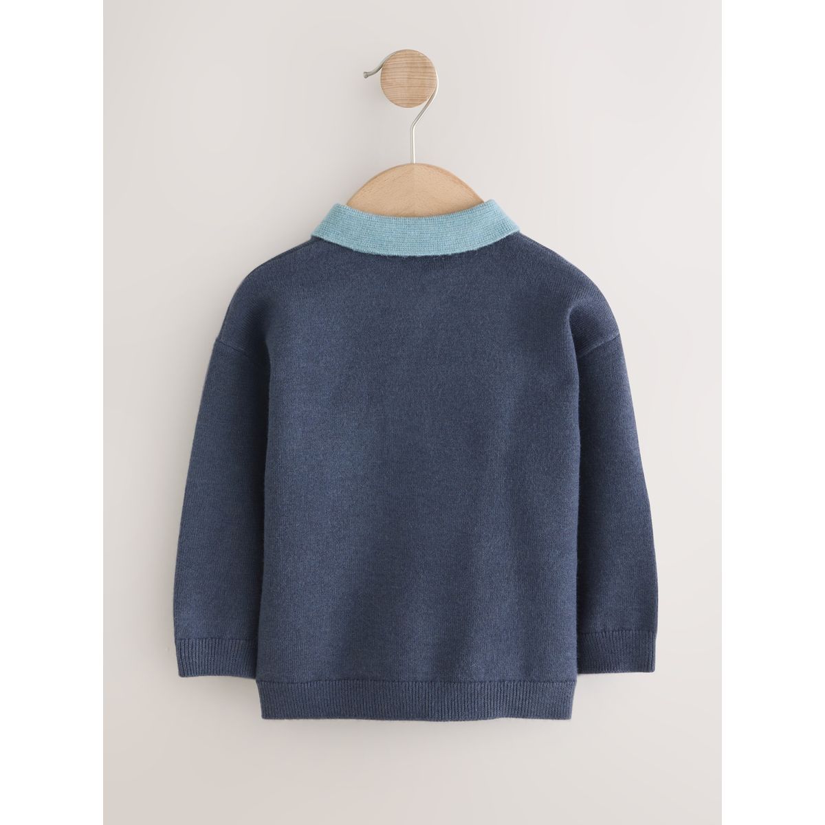 Polo en maille à col boutonné contrastant bleu marine, NEXT