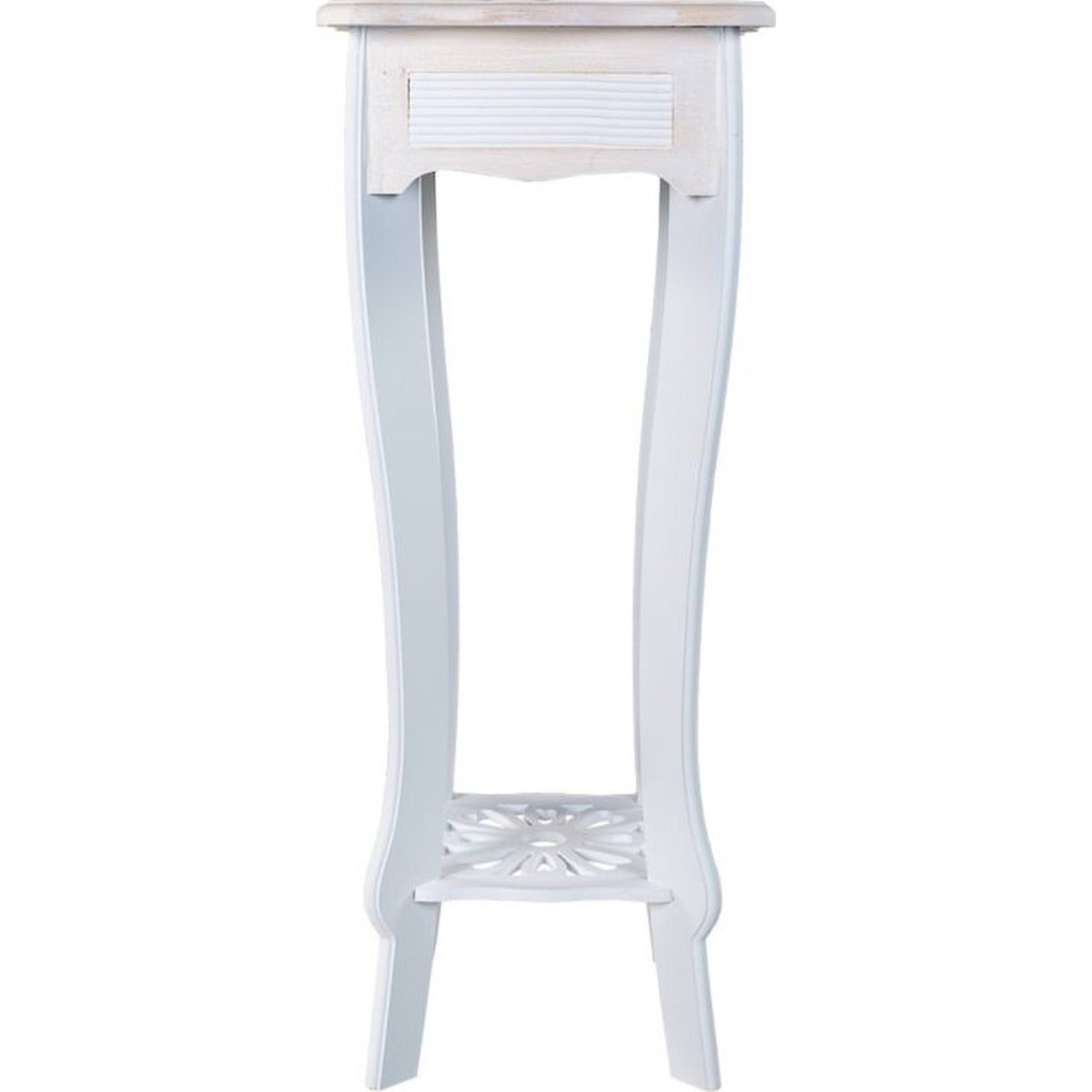 Sellette carrée en bois pour pot de fleurs blanc vieilli et bois naturel clair, RECOLLECTION