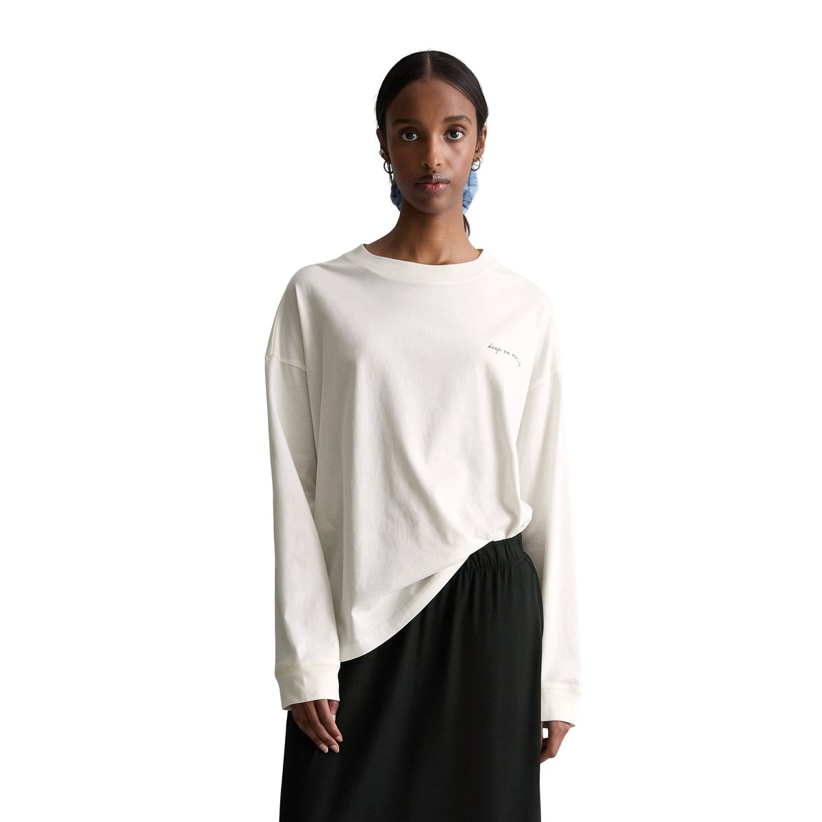 T-shirt long relaxed en jersey lourd blanc naturel, MARC O’POLO DENIM