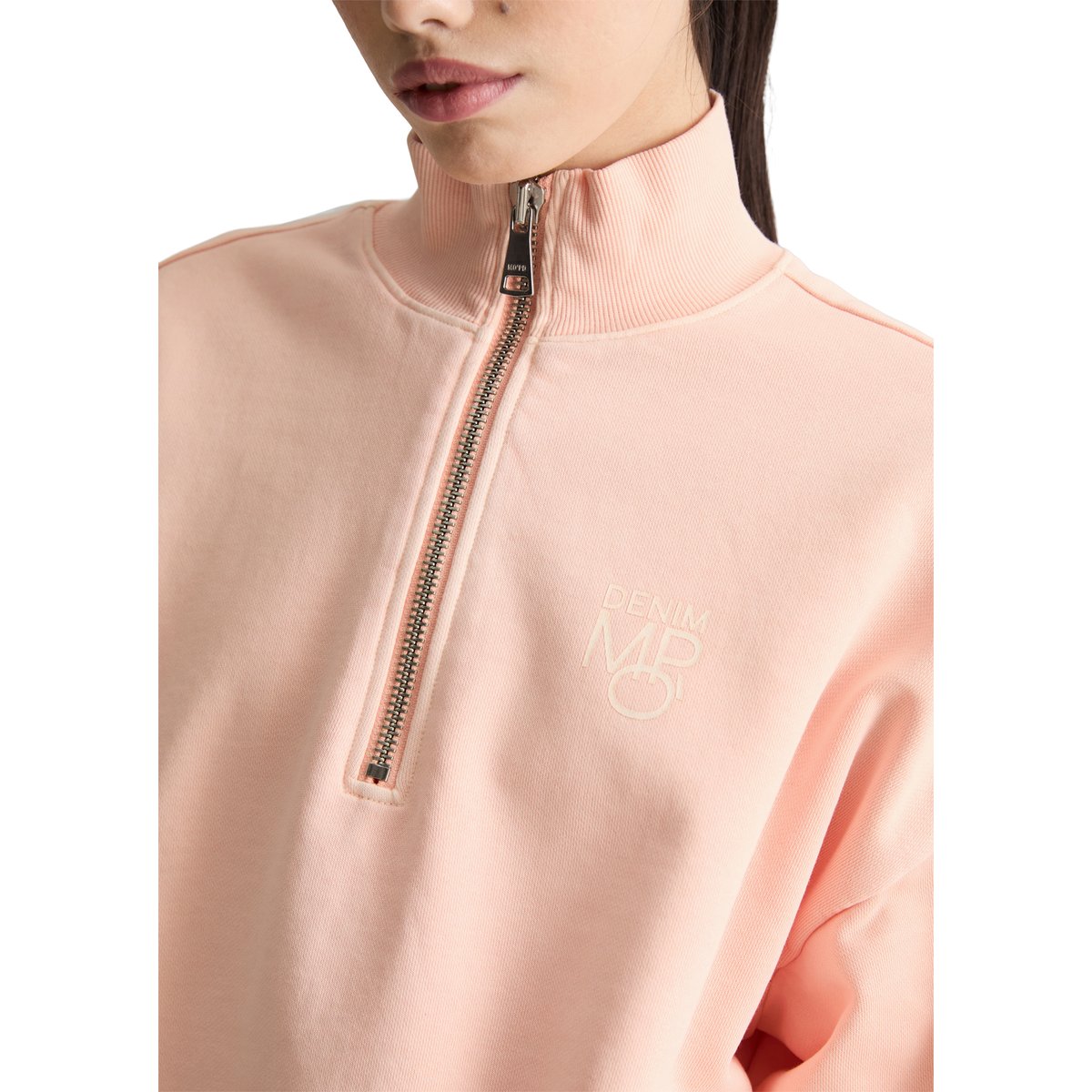 Sweat-shirt à demi-zip relaxed en qualité Garment Dye rose, MARC O’POLO DENIM