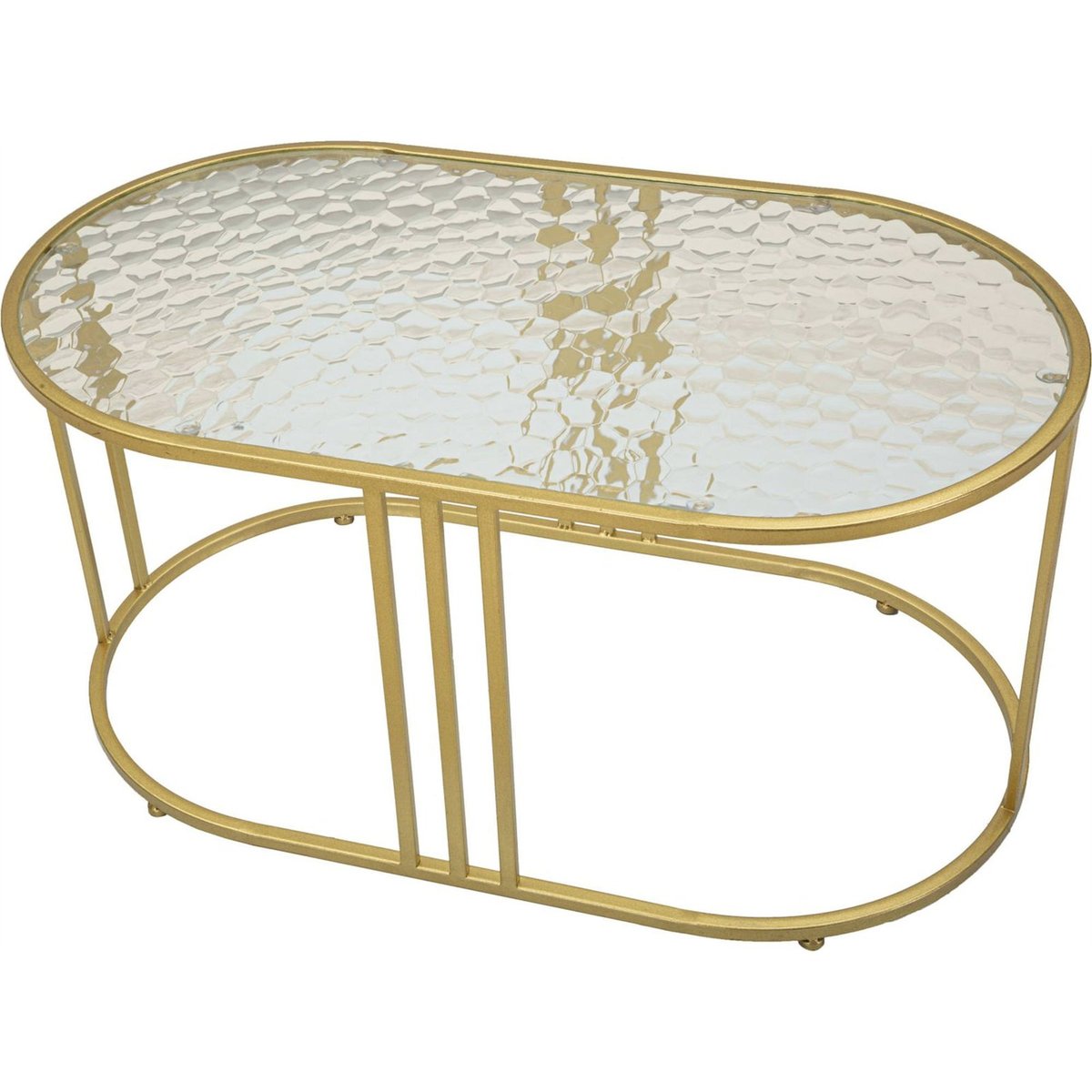 Table basse ovale en verre et fer GLAM doré, RECOLLECTION
