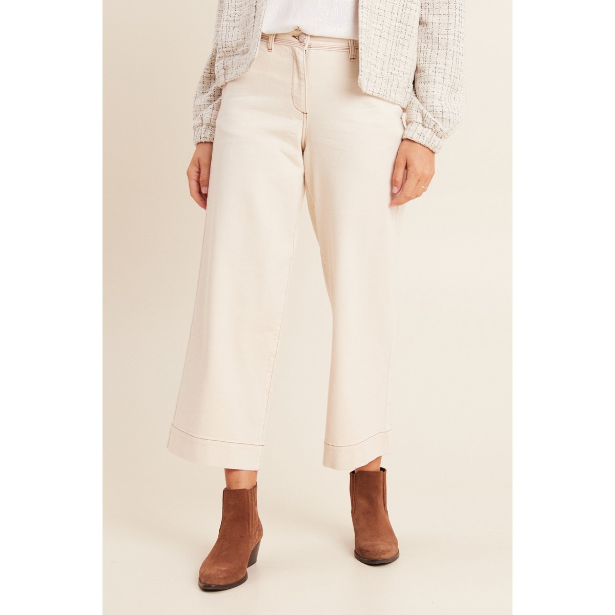 Jean large taille haute 7/8ème ivoire, BREAL