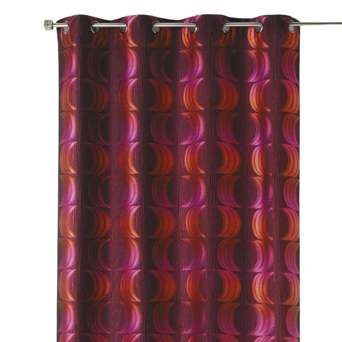 Rideau tamisant jacquard motifs de croissants de lune bordeaux, HOME MAISON