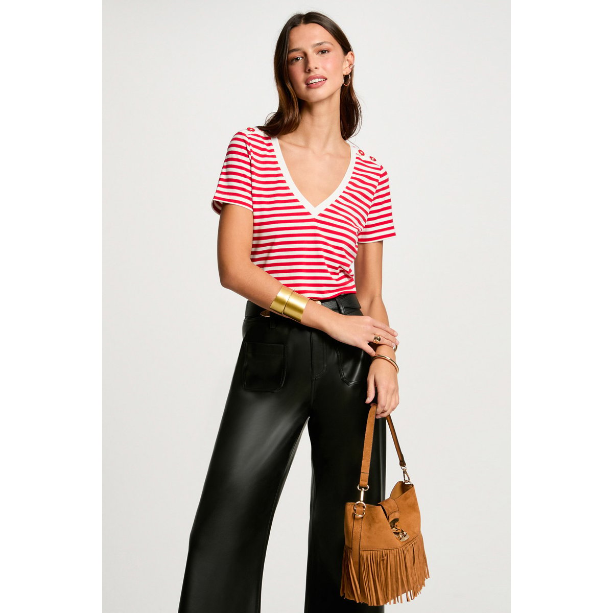 T-shirt manches courtes rayé rose, MORGAN