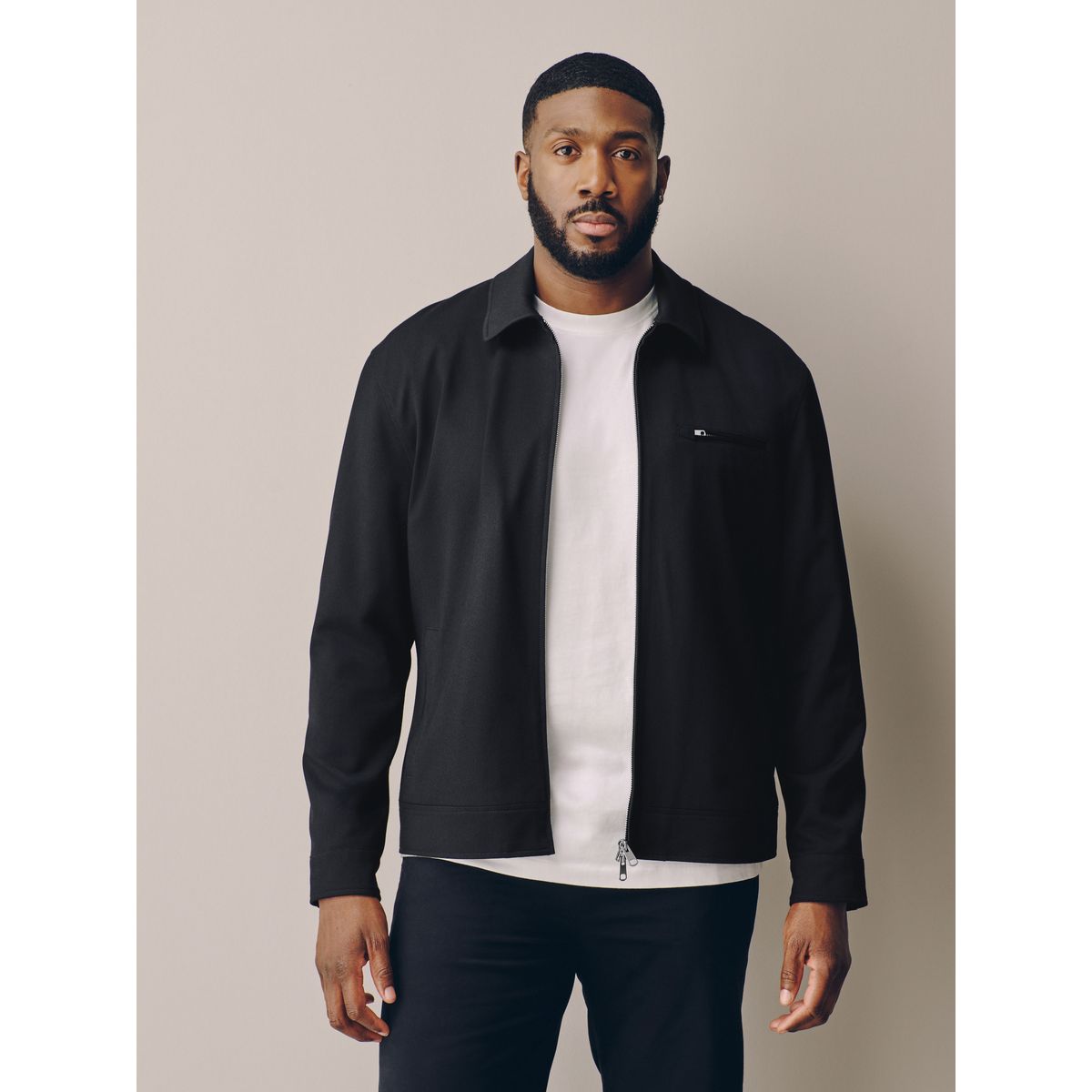Veste-chemise zippée élégante en sergé noir, NEXT