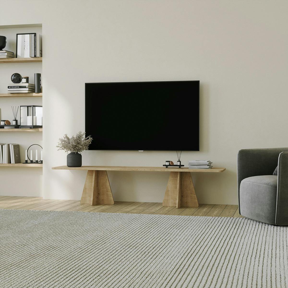 Meuble TV design pieds croisés MARFA chêne, PIER IMPORT