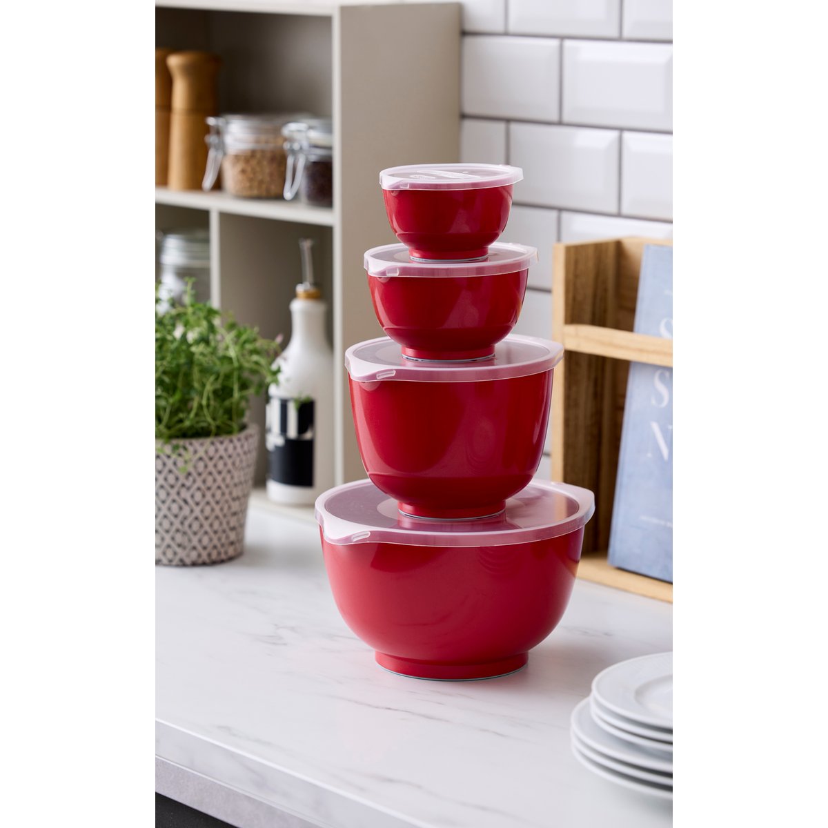 Set de 4 bols à mixer avec couvercles MARGRETHE rouge, ROSTI