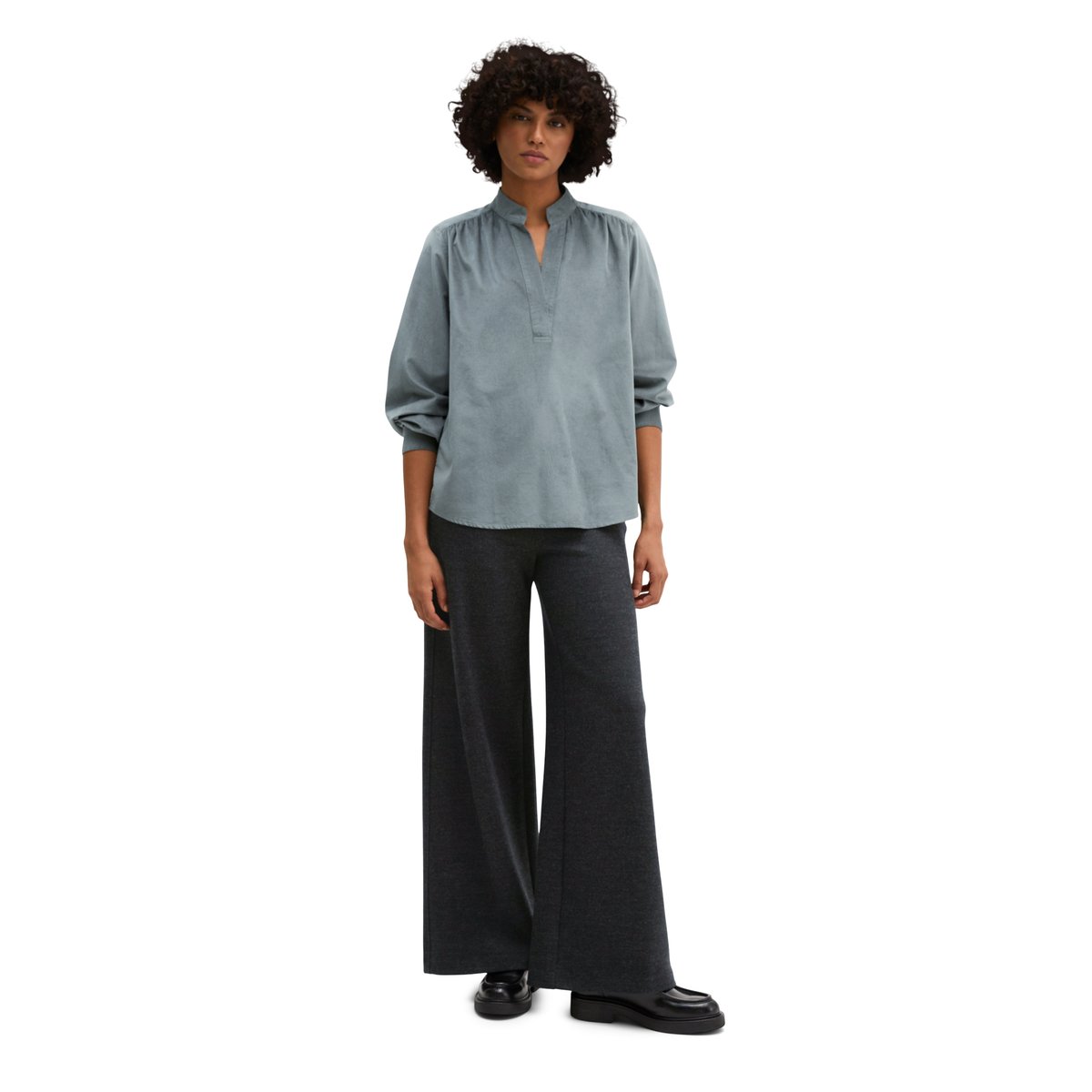 Chemisier en velours, coupe décontractée en mélange de coton bio et de viscose gris, MARC O'POLO