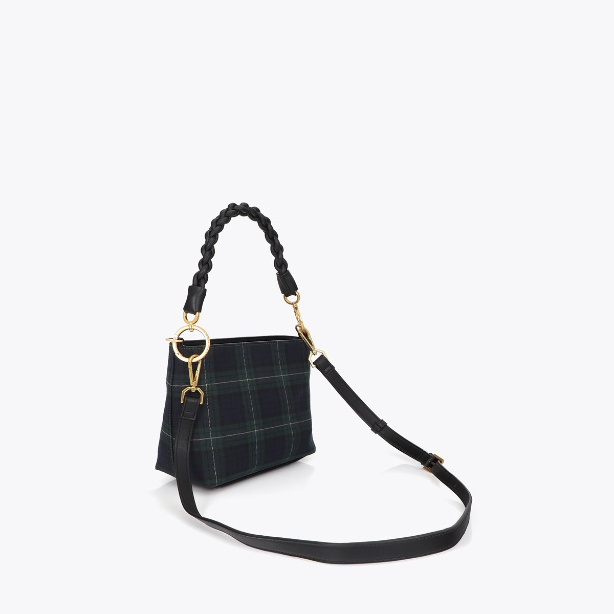 Sac à bandoulière à carreaux avec écusson brodé vert sapin, LOLA CASADEMUNT