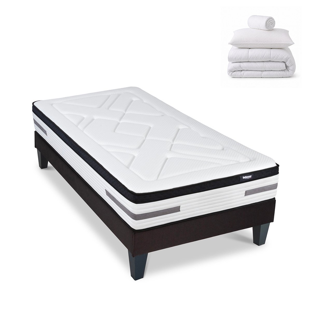 Pack Bellevue - Matelas + Sommier + Accessoires - La chambre équipée en une fois - 24 cm d'épaisseur blanc, BELLECOUR