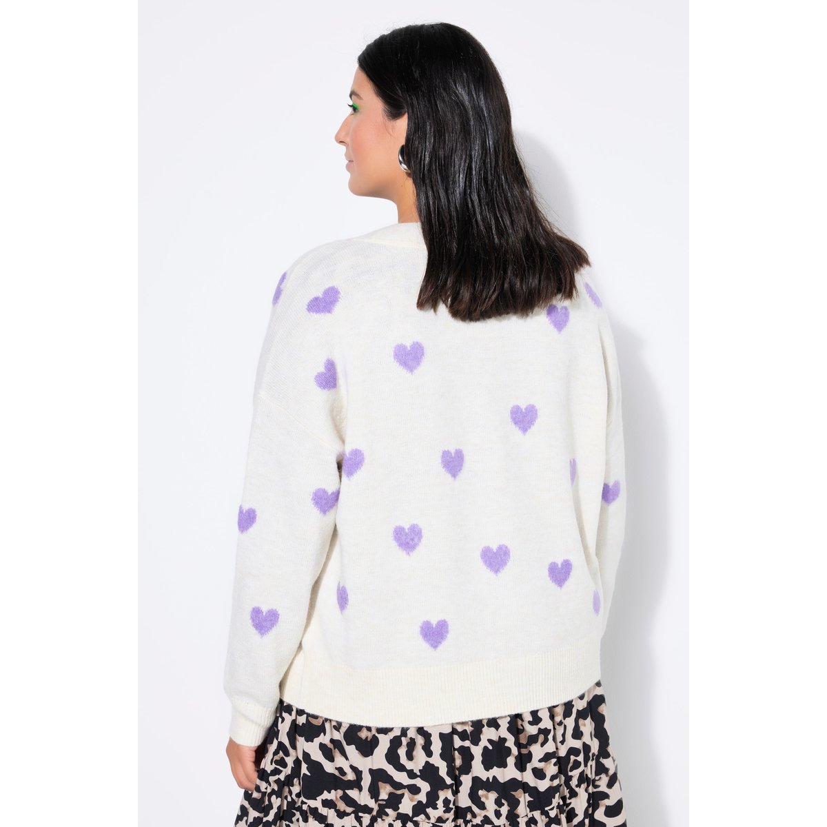 Cardigan oversize, motif cœurs champagne clair, STUDIO UNTOLD