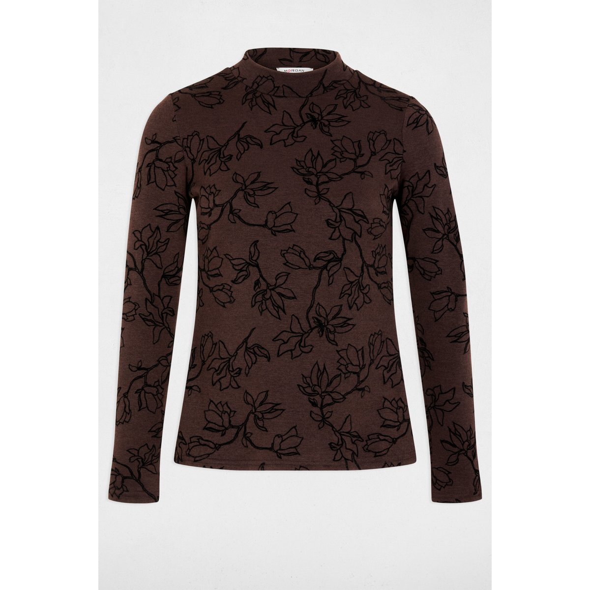 Tee-shirt marron manches longues marron foncé, MORGAN