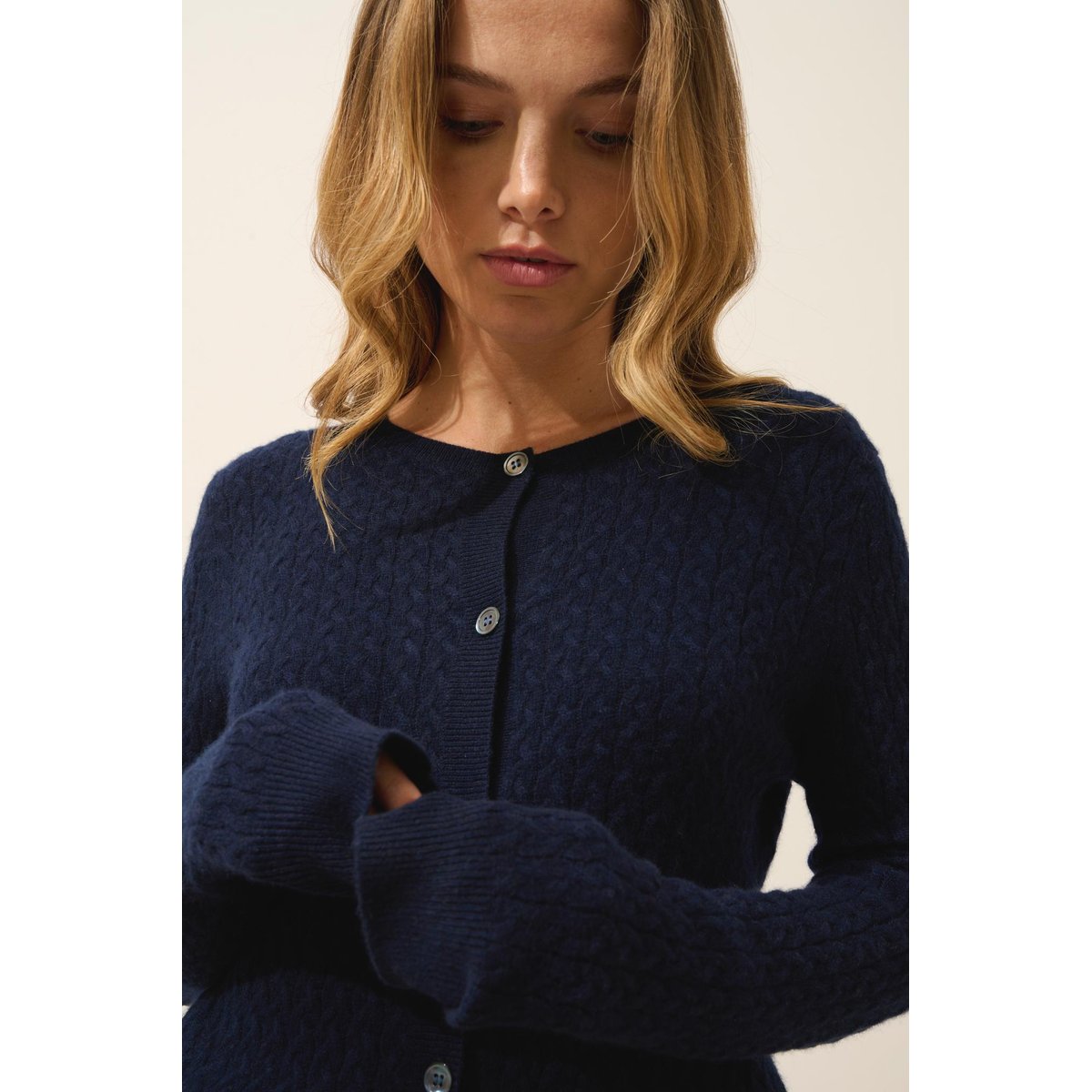 Cardigan Col Rond Navy Laura bleu foncé, JUST CASHMERE