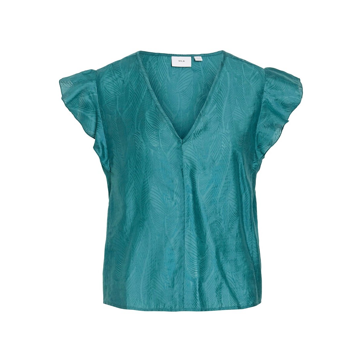 Blusa maniche corte scollo a V blu pavone, VILA