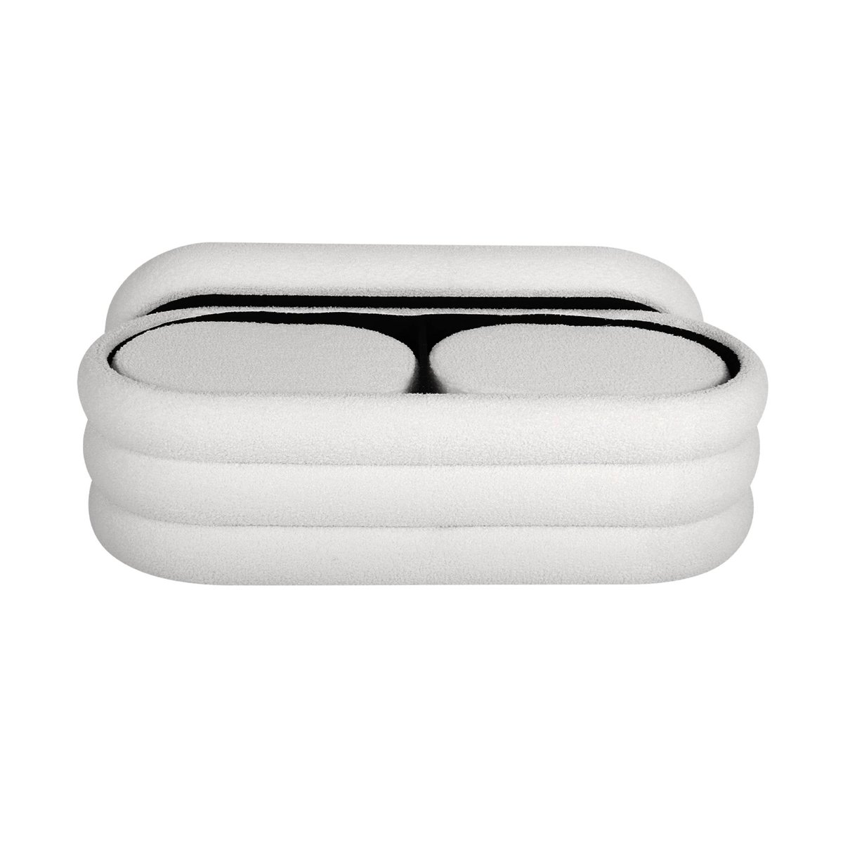 Banc coffre avec 2 poufs de rangement bouclette SNOW blanc, SWEEEK
