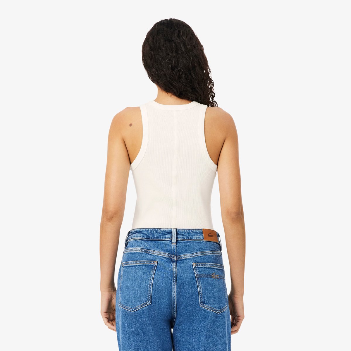 Débardeur slim fit coton côtelé blanc-70v, LACOSTE