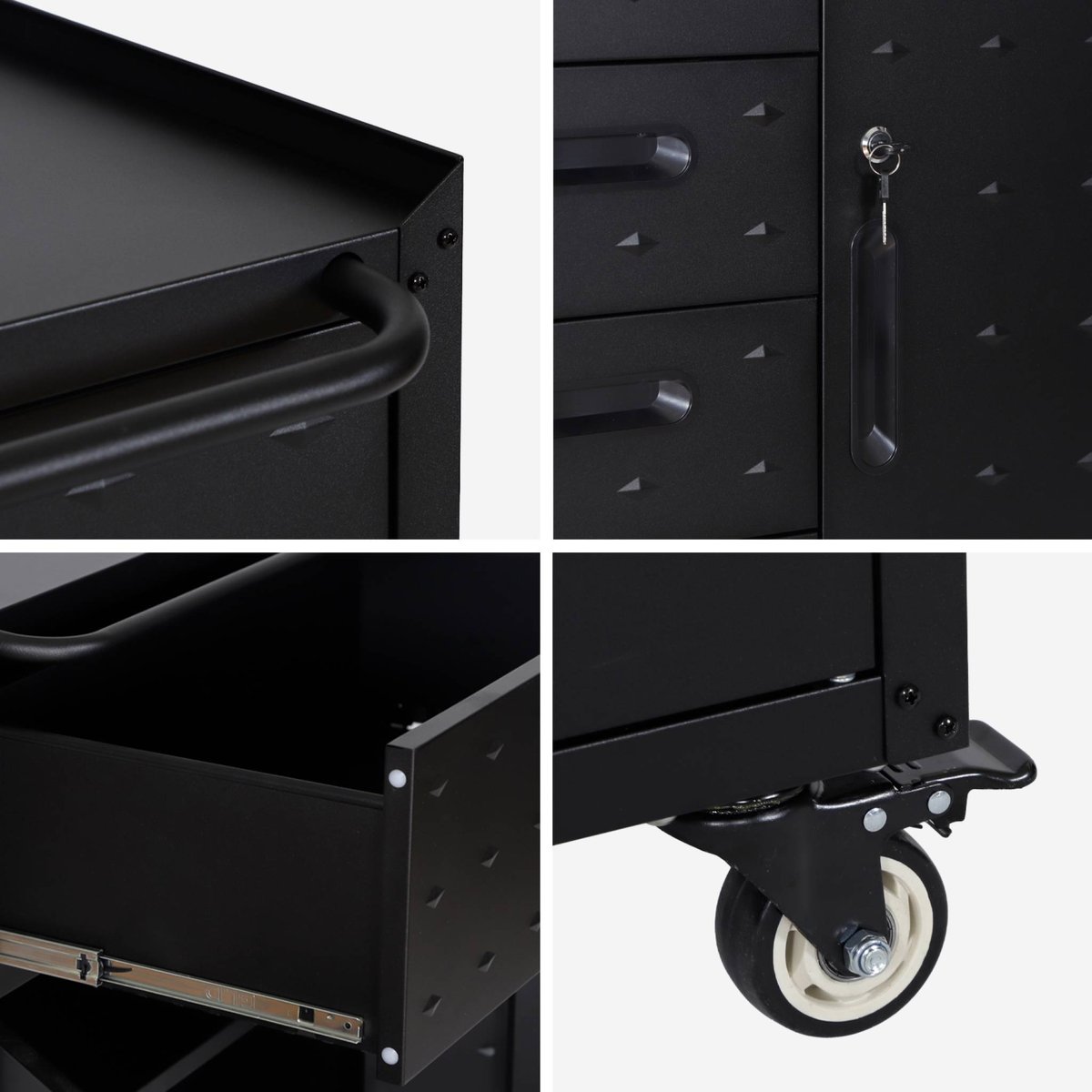 Meuble bas de rangement pour garage avec 4 tiroirs et une porte BOBBY noir, SWEEEK