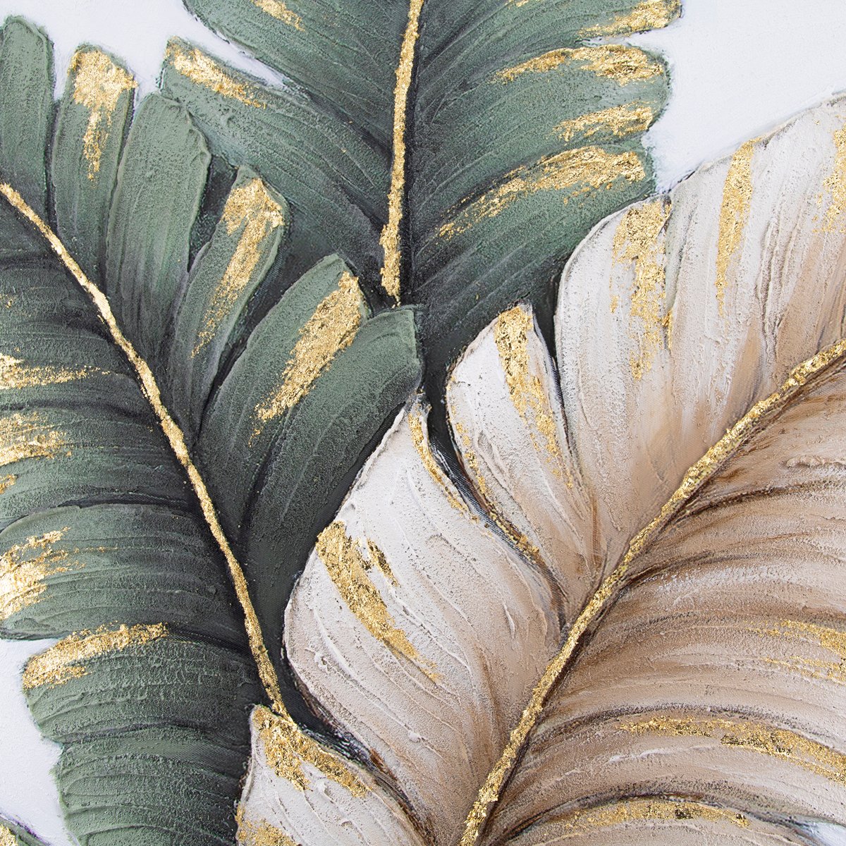 Toile encadrée Feuillage stylisé beige, vert sauge, doré, ART FOR THE HOME