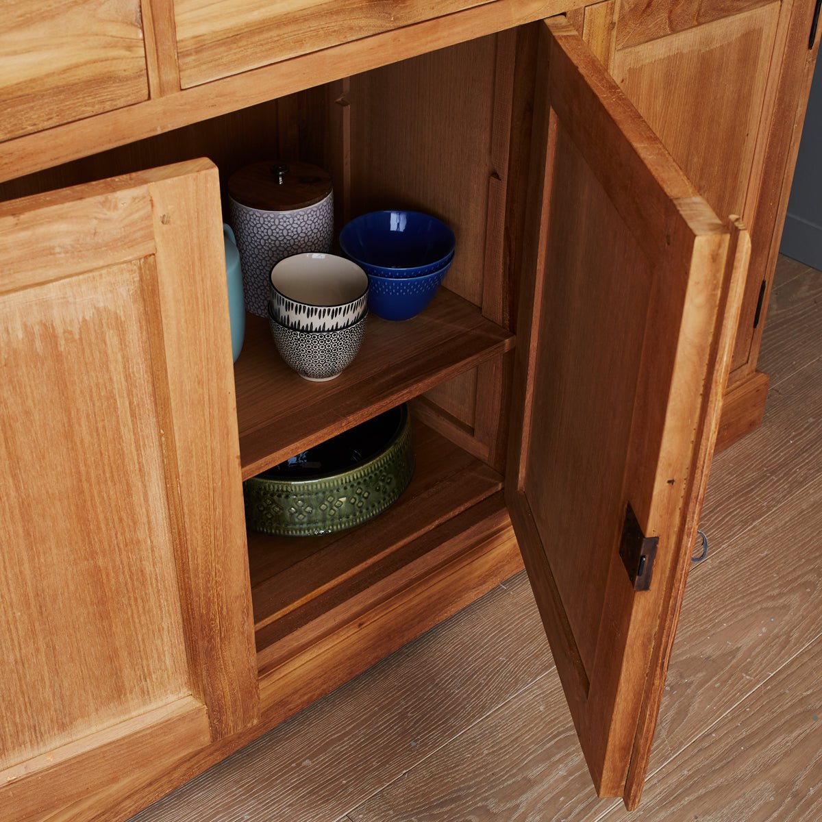 Vaisselier en bois de teck 150 cm  BOSTON naturel, BERAH GETAH