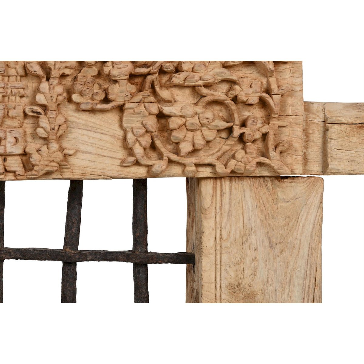 Sculpture décorative en bois rectangulaire style antique teck naturel clair et noir, RECOLLECTION
