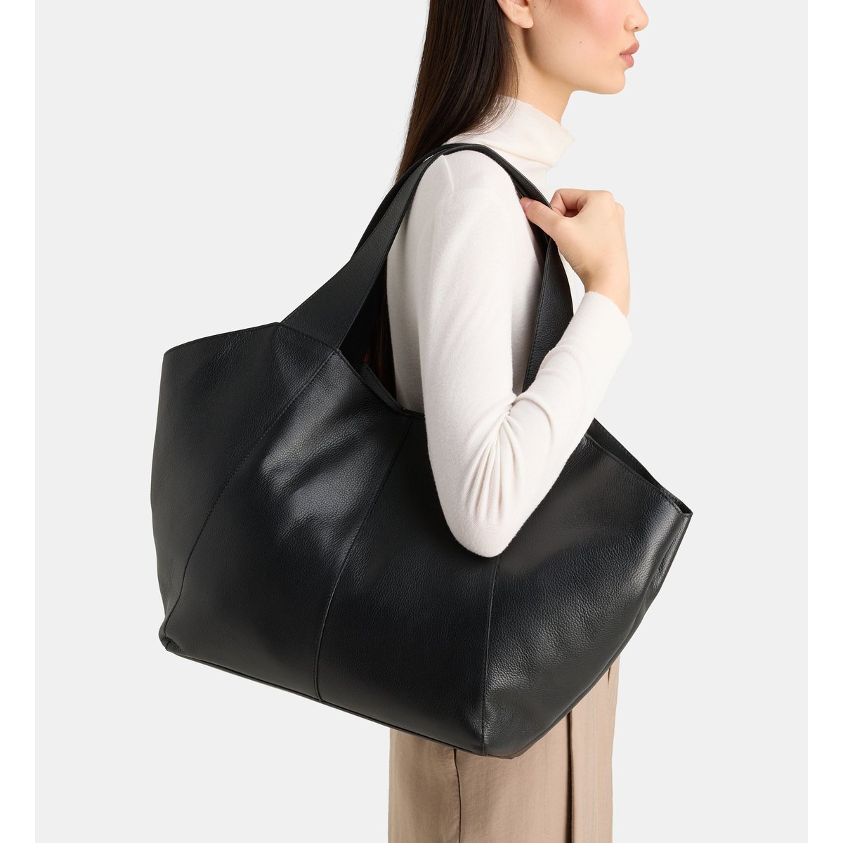 Grand sac cabas carole cuir noir et argent, GALERIES LAFAYETTE