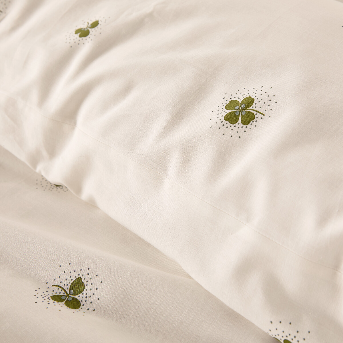 Parure da letto cotone riciclato al 30%, federa quadrata, stampa trifoglio, LUCKY CLOVER fantasia, LA REDOUTE INTERIEURS