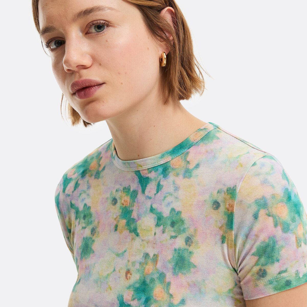 T-shirt col rond manches courtes imprimé floral imprimé fleur, LA REDOUTE COLLECTIONS