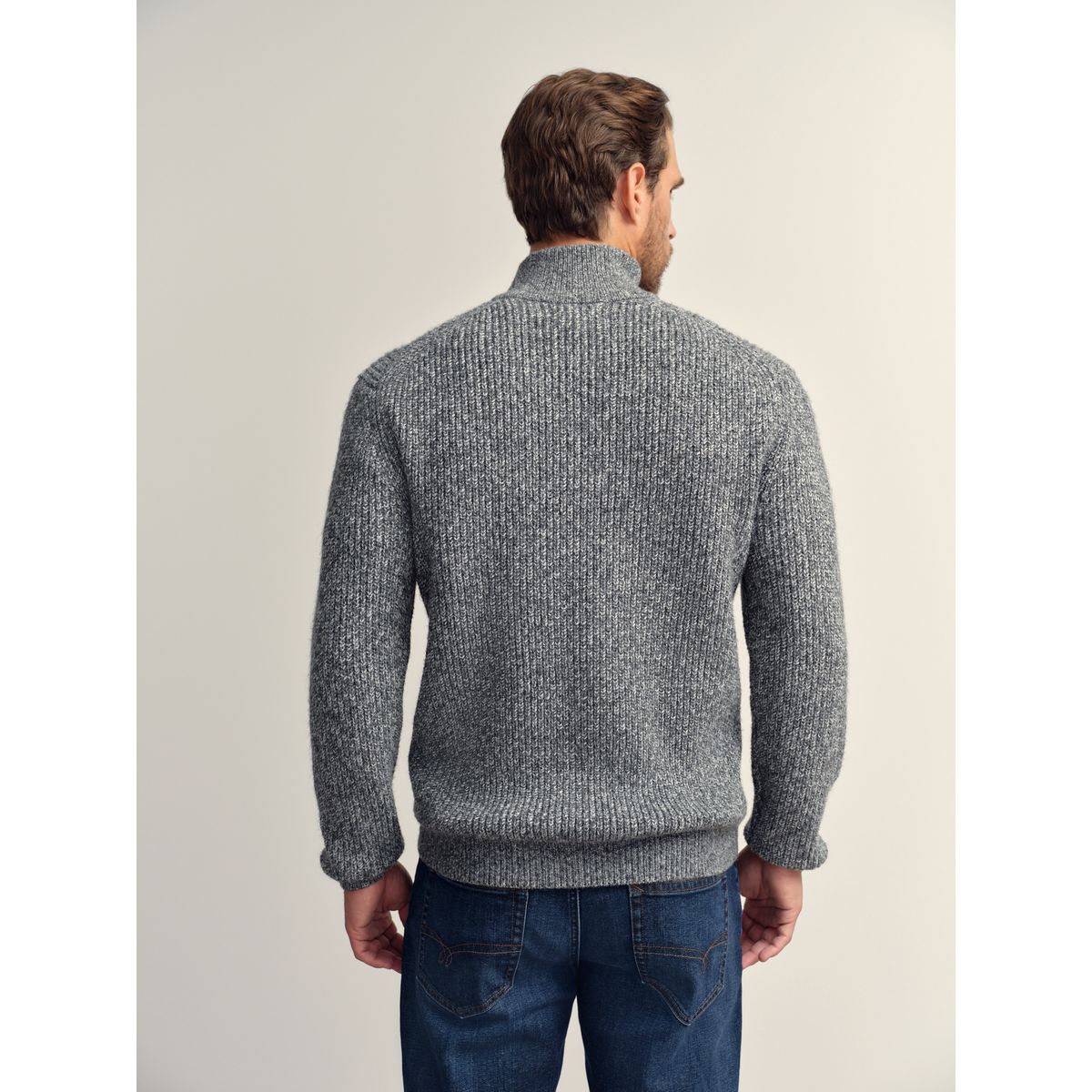 Pull regular à col zippé en maille texturée gris, NEXT