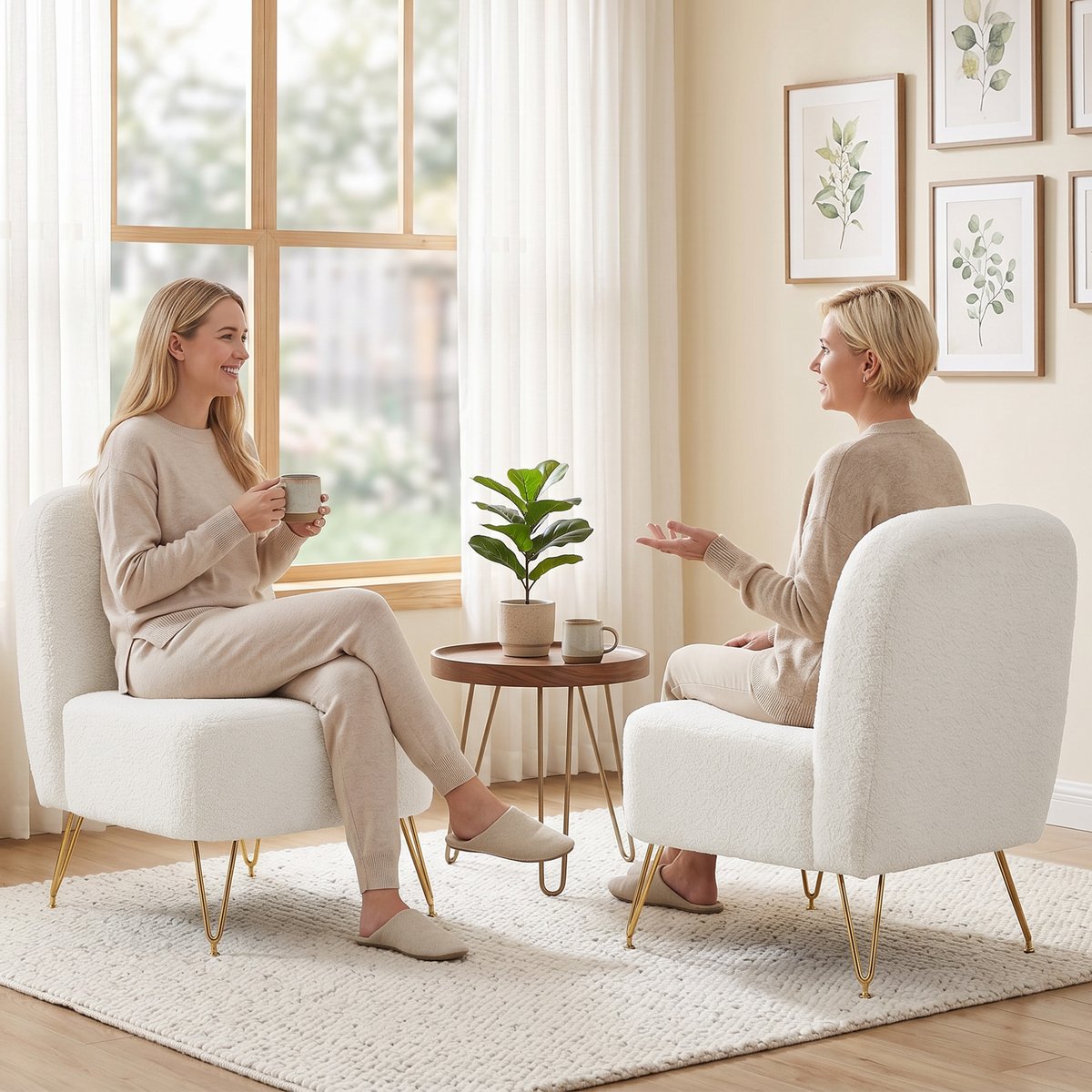 Accent Chair Tissu bouclette (100% polyester) blanc, HOMCOM