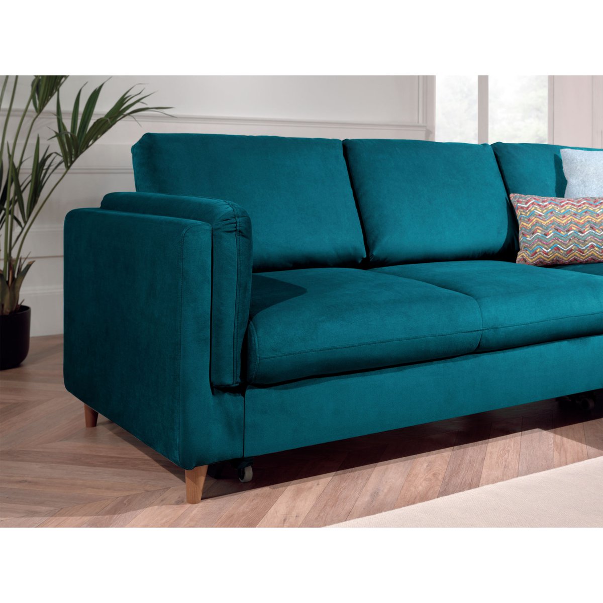 Canapé d'Angle Convertible 5 places - BROOKE bleu canard, BEST MOBILIER
