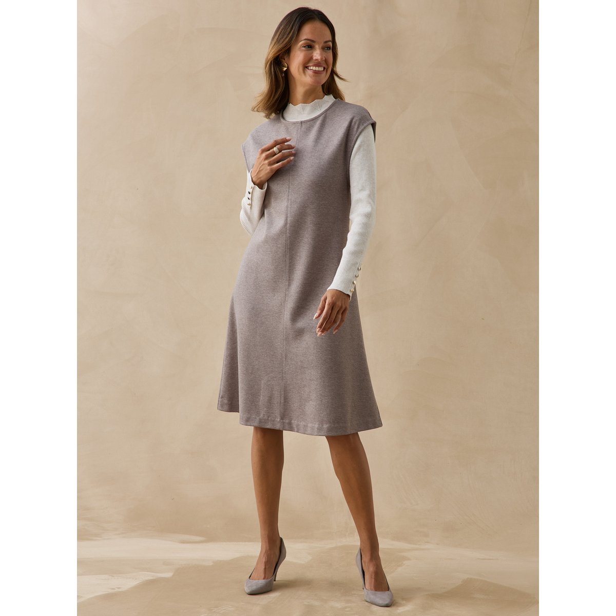Robe ample sans manches col rond chiné vison, DAXON