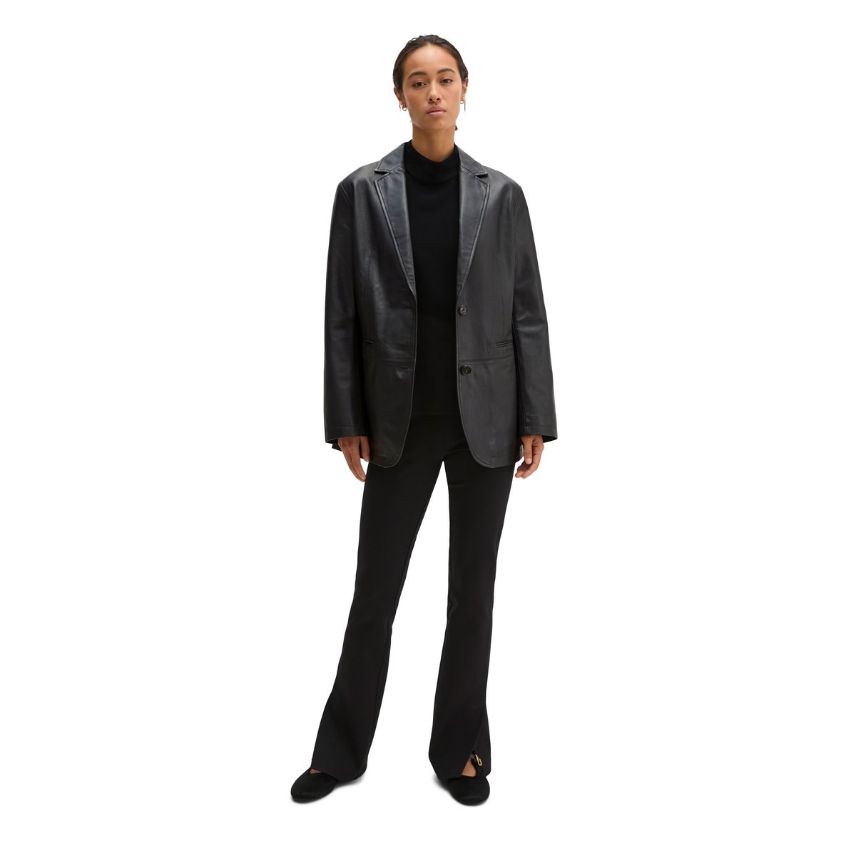 Blazer en cuir coupe classique en cuir nappa d'agneau souple noir, MARC O'POLO