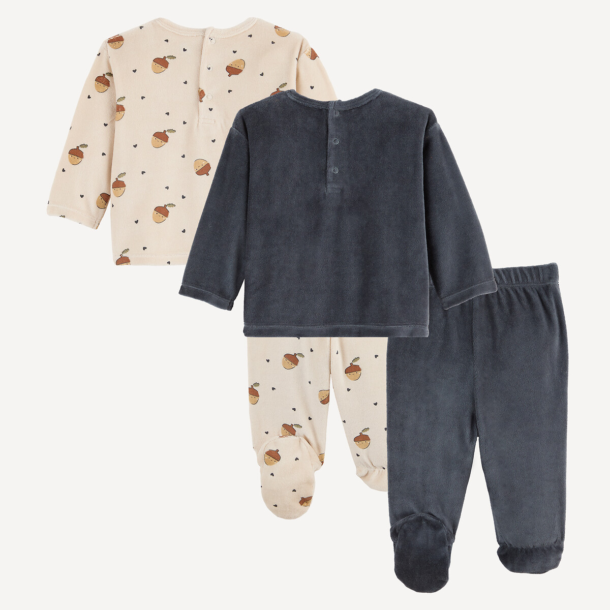 Set di 2 pigiami a due pezzi, in velluto, con piedini, con motivo con nappine assortiti , LA REDOUTE COLLECTIONS