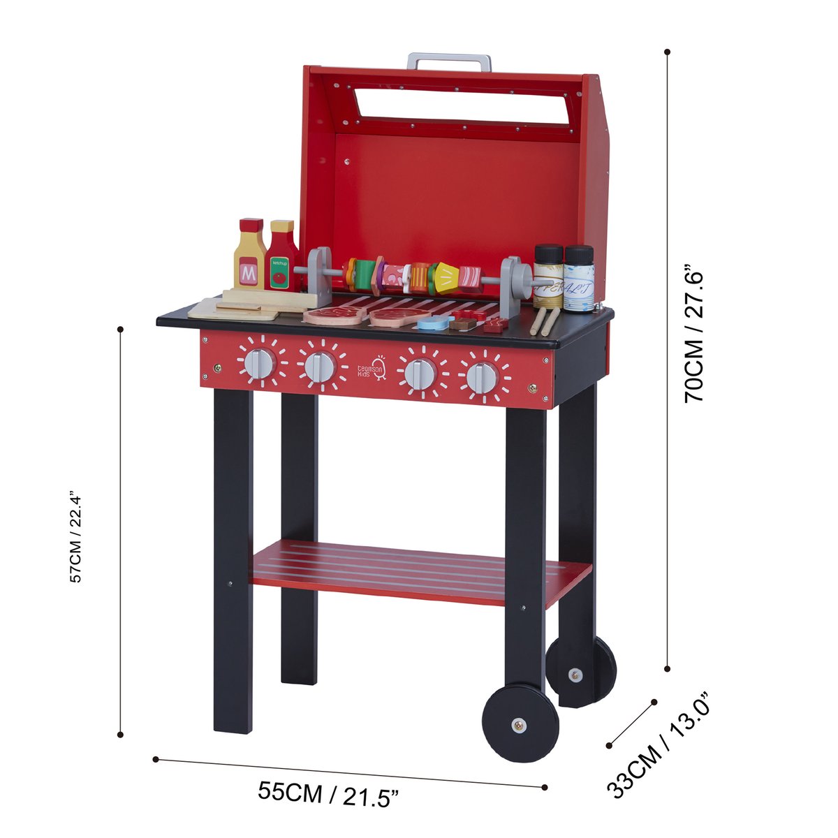 Barbecue enfant interactif avec 25 accessoires de jeu inclus, Rouge, LITTLE HELPER couleur unique, TEAMSON KIDS