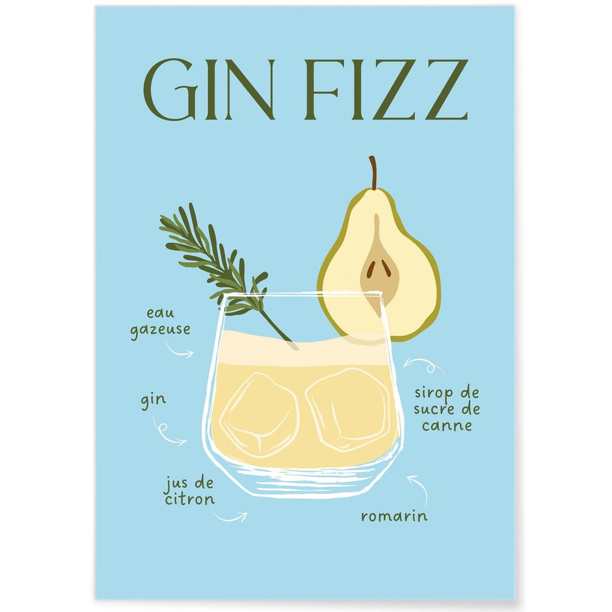 Affiche Cocktail Gin Fizz 2 blanc, L'AFFICHERIE