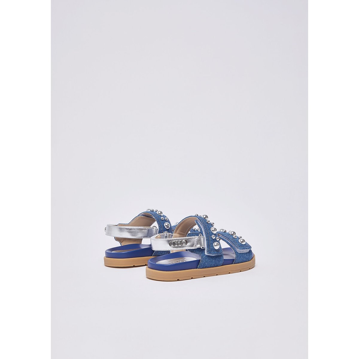 Sandales en toile denim avec clous bleu foncé, LIU JO