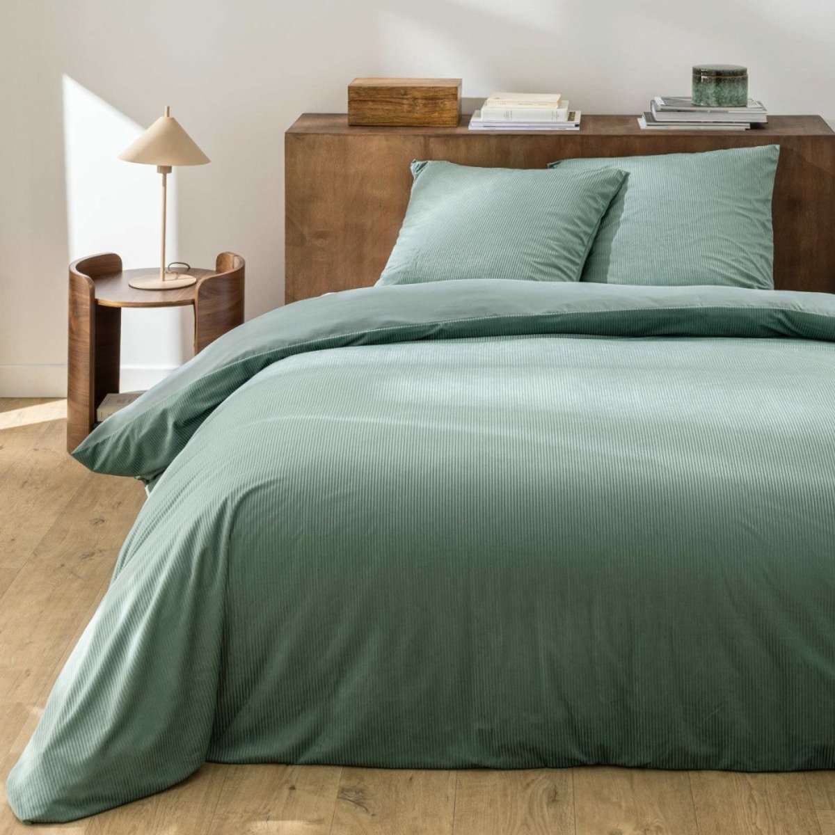Housse De Couette 240x220 + 2 Taies Velours Côtelé Vert Cèdre vert, DECORATIE