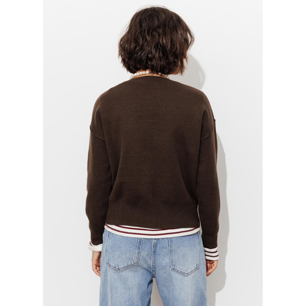 Pull en maille compacte marron, PROMOD