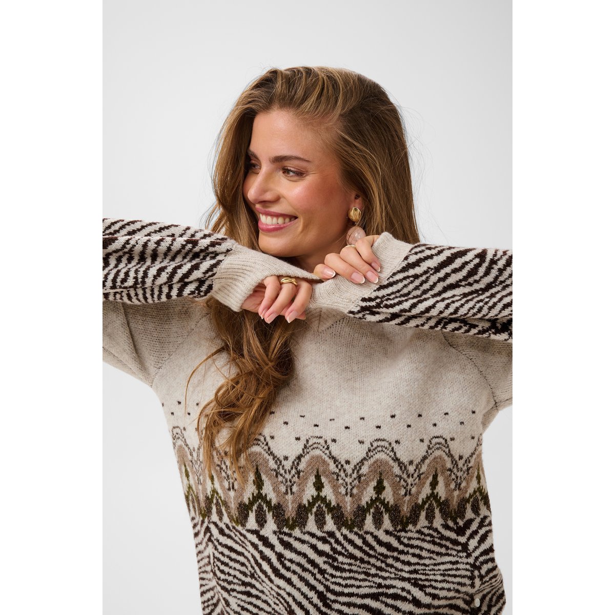 Pullover tricoté beige oat melange, CREAM