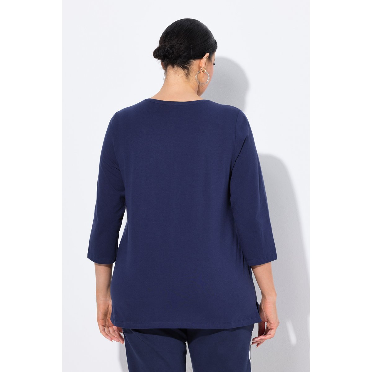 T-shirt décolleté rond et manches 3/4 marine, ULLA POPKEN