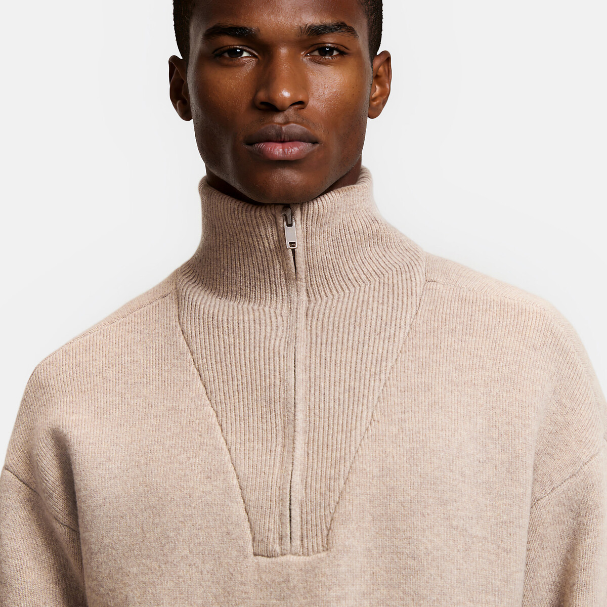 Pull col montant en grosse maille beige chiné, LA REDOUTE COLLECTIONS