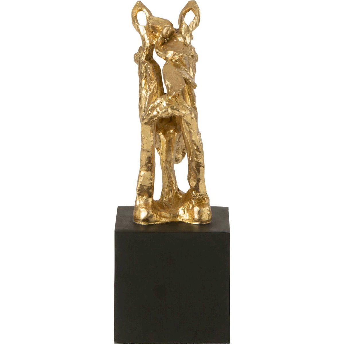 Sculpture cheval sur socle en résine doré et noir, RECOLLECTION