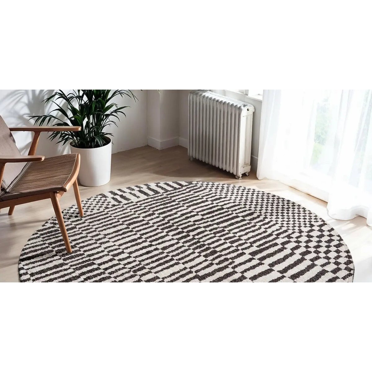 Tapis tissé plat moderne STRUCTURES noir, NOVATREND