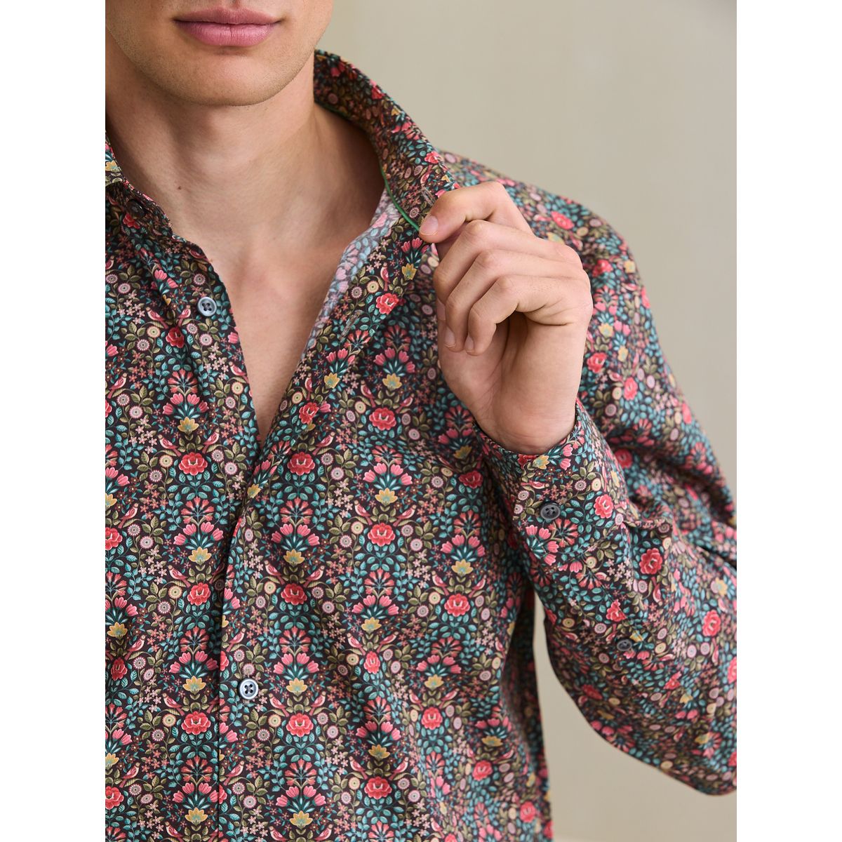 Chemise standard à manches longues marron motif floral, NEXT