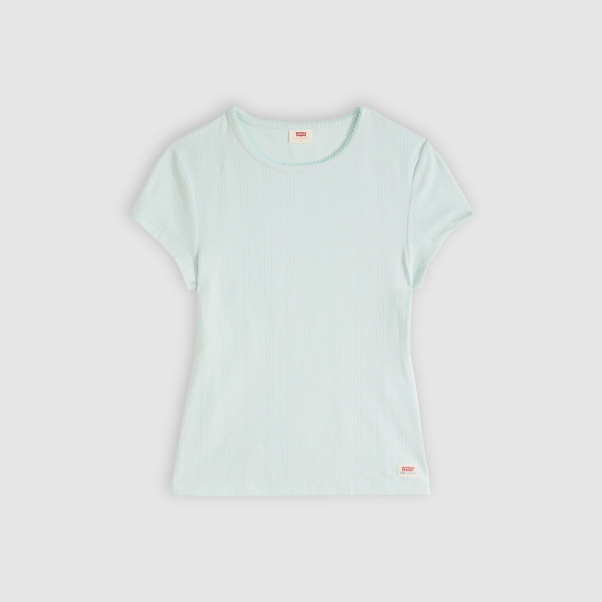 T-shirt ronde hals korte pointelle mouwen lichtblauw, LEVI'S