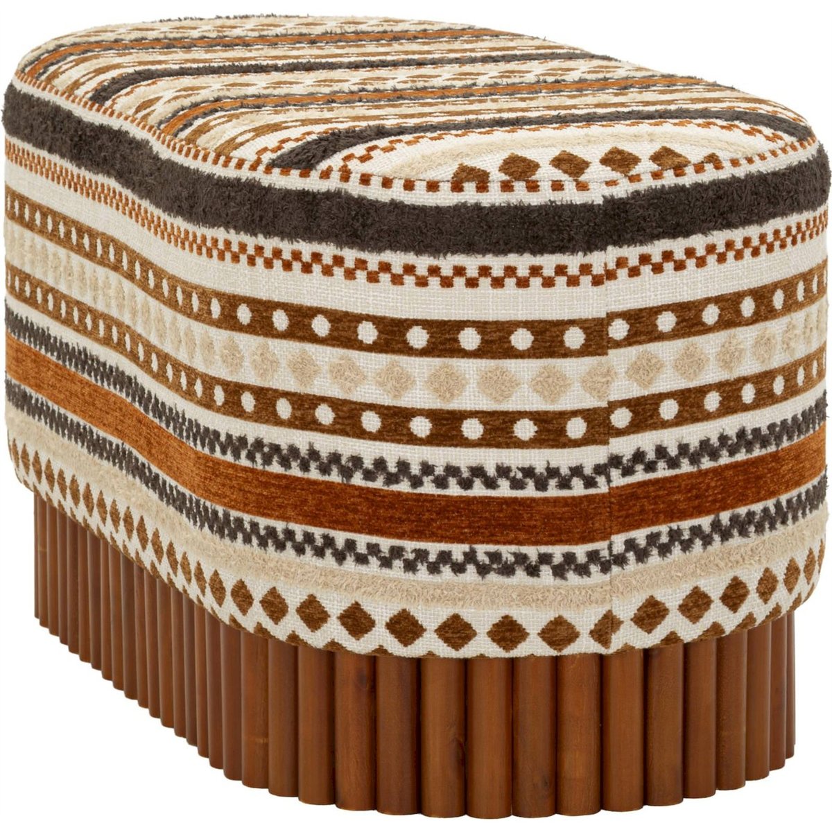 Banc ovale motif ethnique base en bois massif multicolore, RECOLLECTION