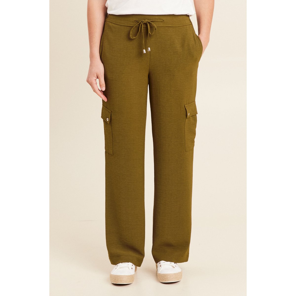 Pantalon cargo lien à nouer vert olive, BREAL