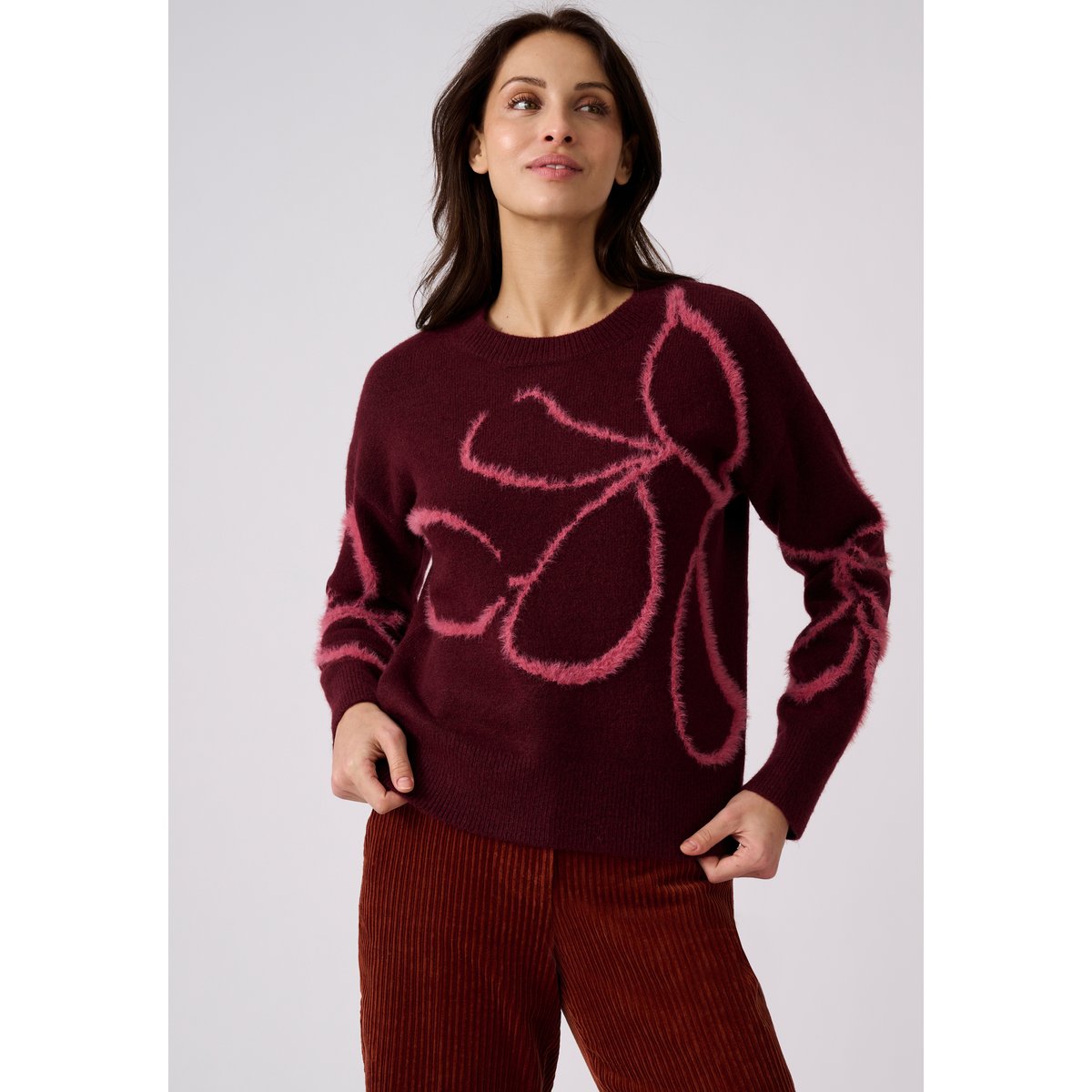 Pull fils poilus fantaisie rouge bordeaux, DAMART