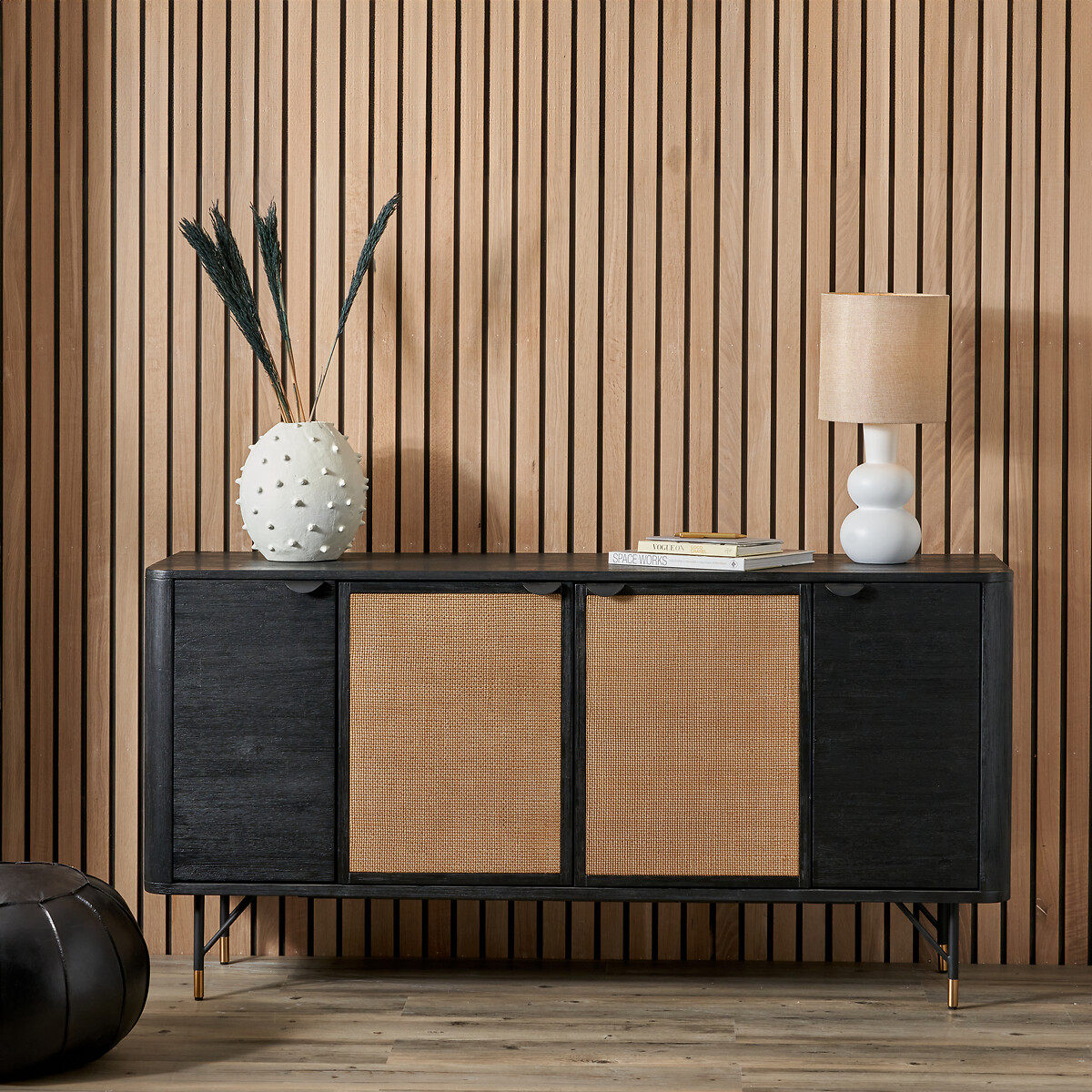 Fenix Acacia Rattan 4 Door Sideboard black/natural, ÉDITÉ